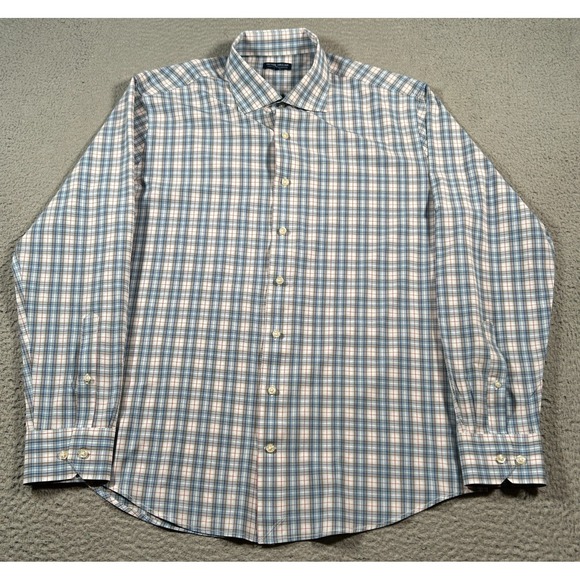 Peter Millar Crown Crafted Shirt Mens XL Plaid Cutaway Collar Button Up Stretch - Picture 1 of 10